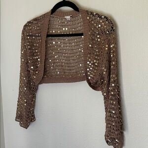 Cardigan Gold/bronze tone sequined shrug OS beautiful